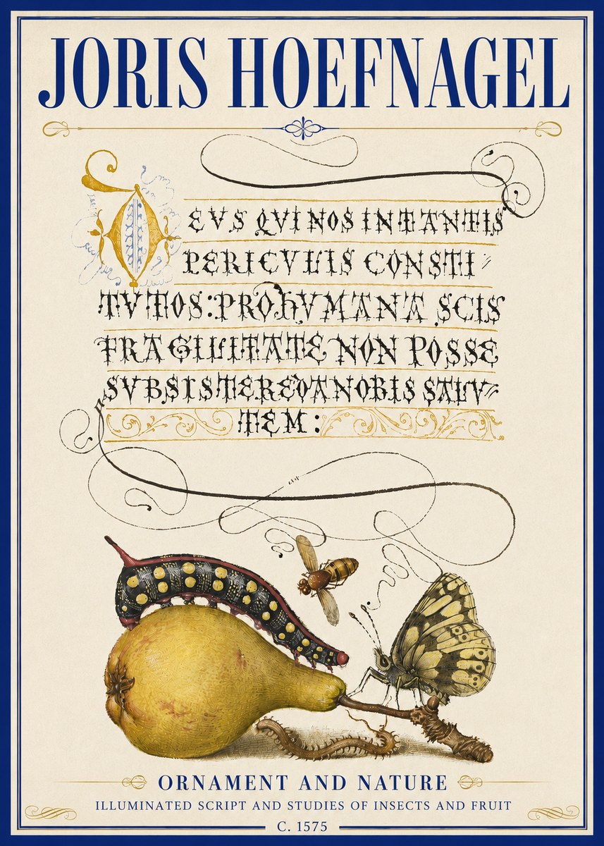 Joris Hoefnagel Ornament and Nature - Illuminated Script and Studies of Insects and Fruit No5 - Póster