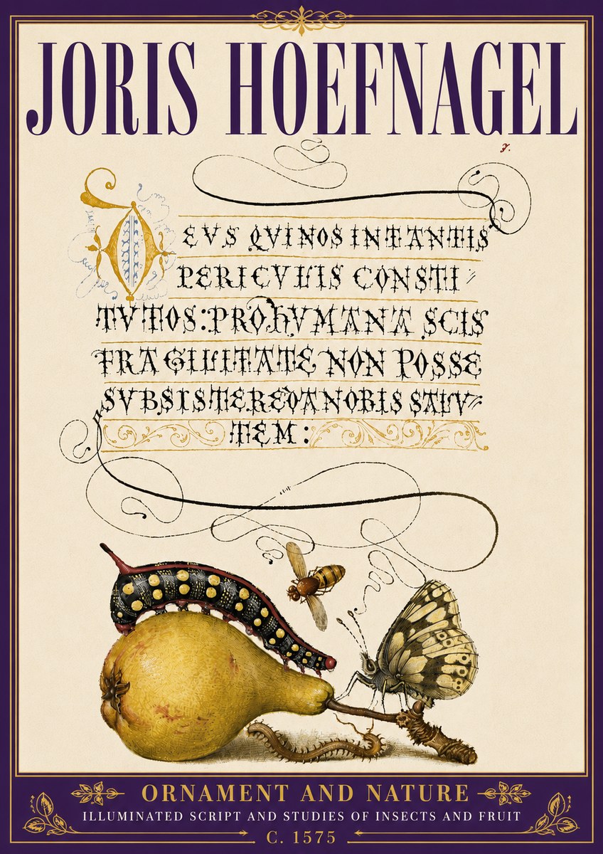 Joris Hoefnagel Ornament and Nature - Illuminated Script and Studies of Insects and Fruit No6 - Póster