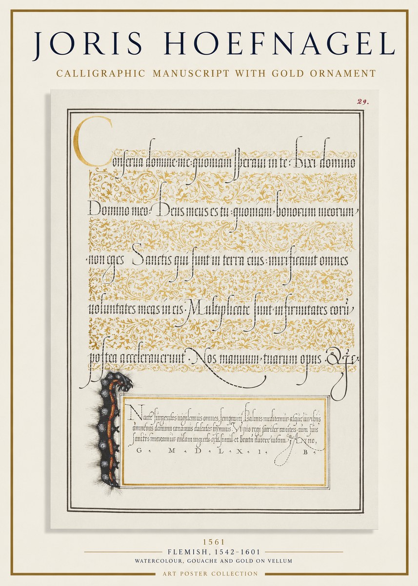 Joris Hoefnagel Calligraphic Manuscript with Gold Ornament No1 - Póster