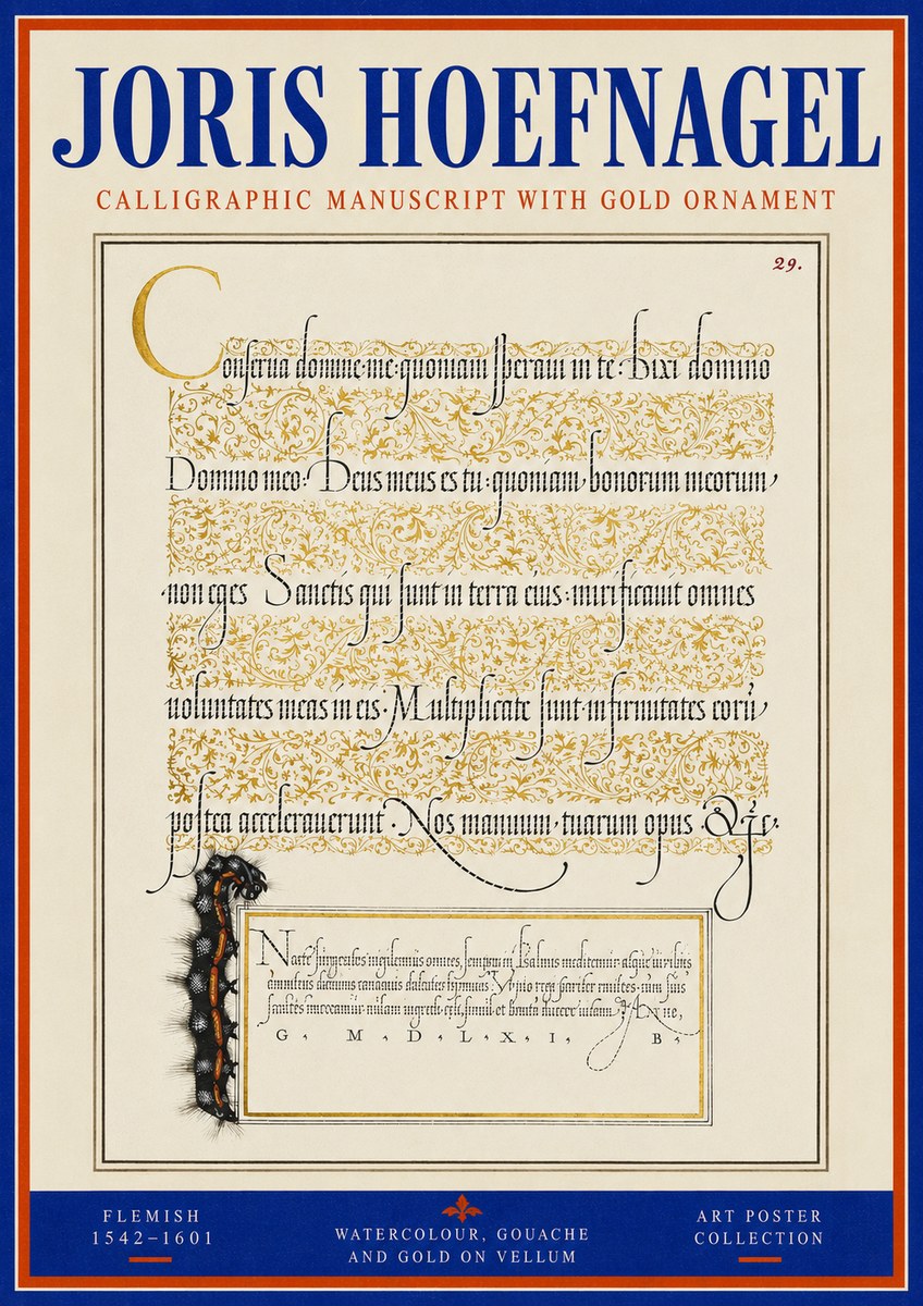 Joris Hoefnagel Calligraphic Manuscript with Gold Ornament No3 - Póster