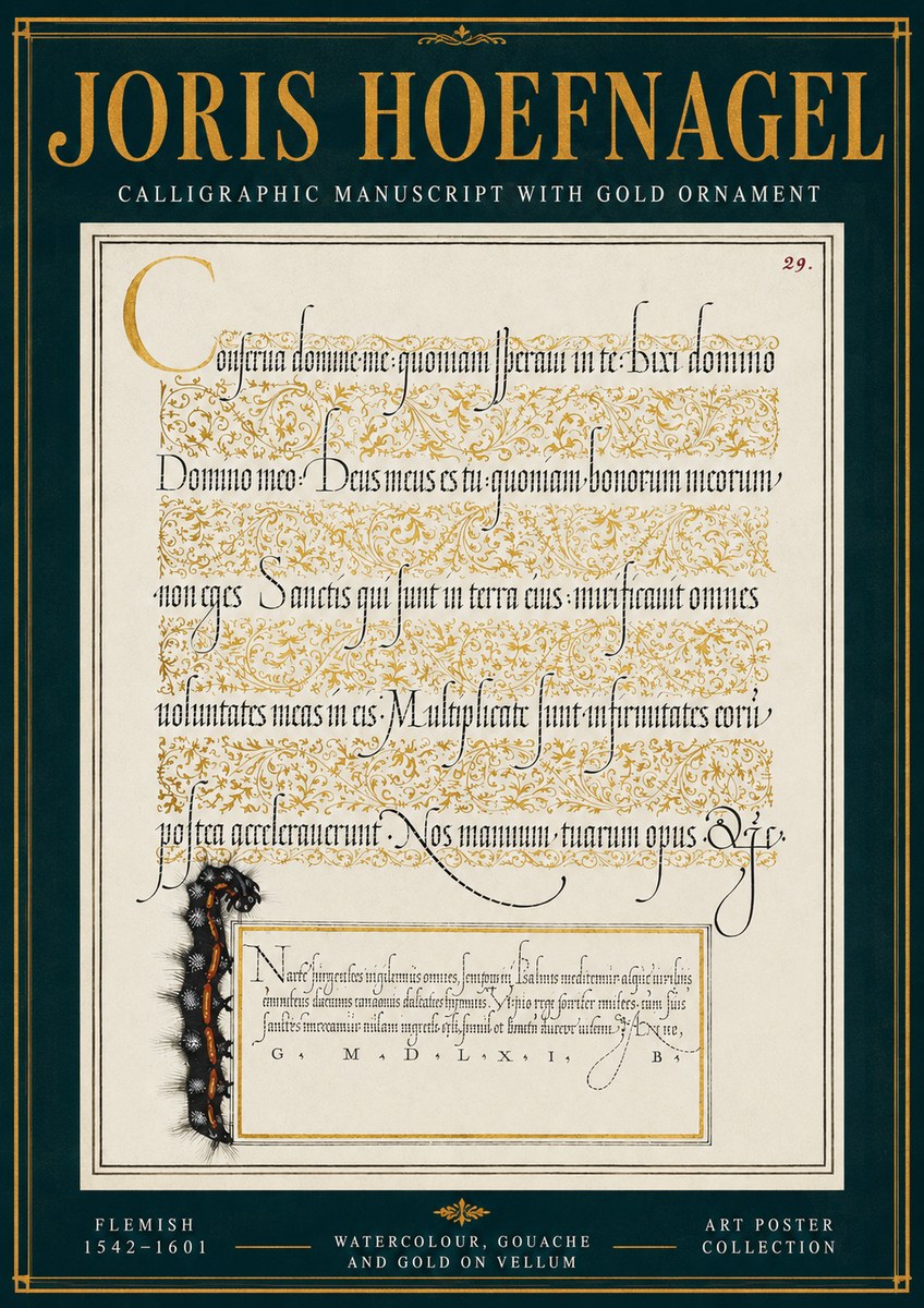 Joris Hoefnagel Calligraphic Manuscript with Gold Ornament No4 - Póster