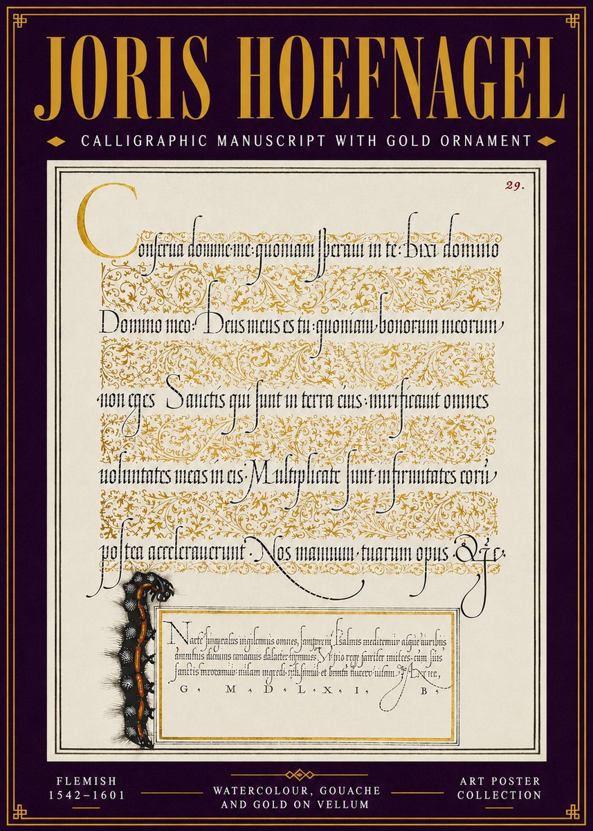 Joris Hoefnagel Calligraphic Manuscript with Gold Ornament No6 - Póster
