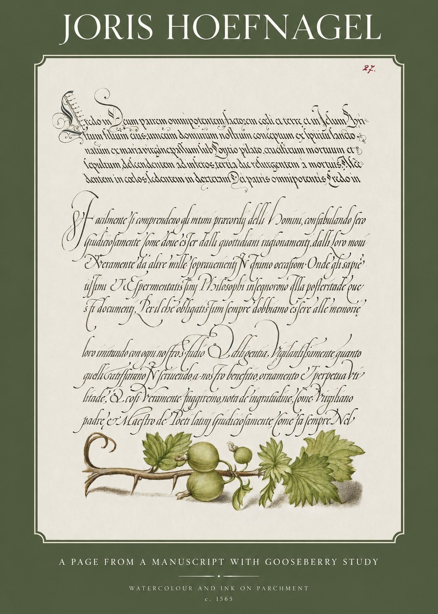 Joris Hoefnagel A Page from a Manuscript with Gooseberry Study No1 - Póster