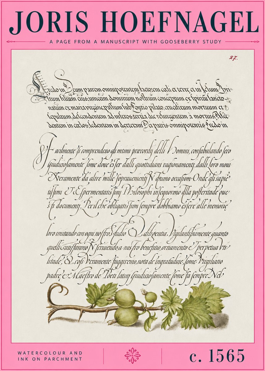 Joris Hoefnagel A Page from a Manuscript with Gooseberry Study No2 - Póster