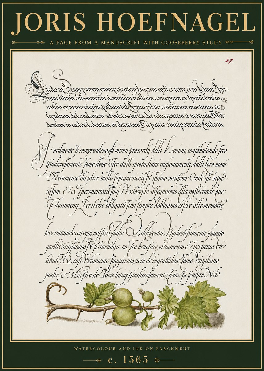 Joris Hoefnagel A Page from a Manuscript with Gooseberry Study No4 - Póster