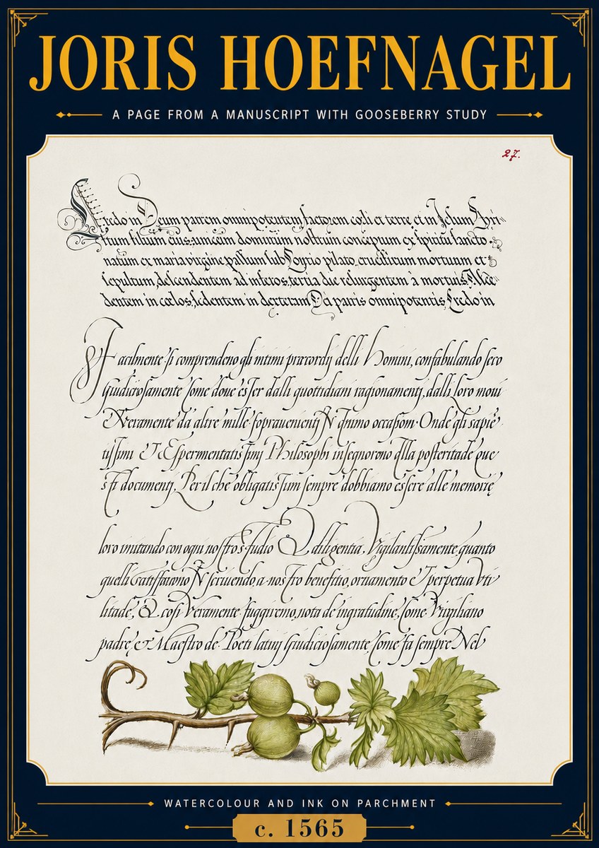 Joris Hoefnagel A Page from a Manuscript with Gooseberry Study No5 - Póster