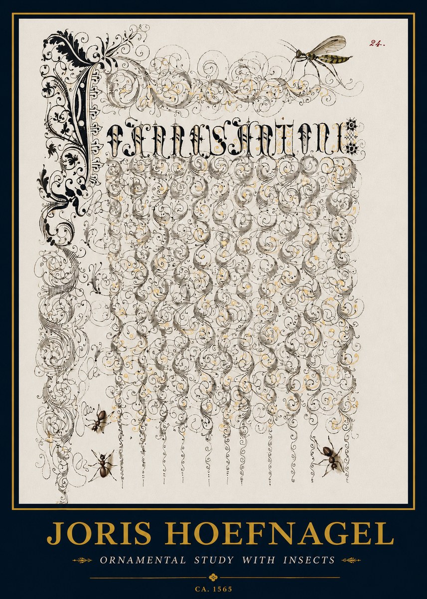 Joris Hoefnagel Ornamental Study with Insects No3 - Póster