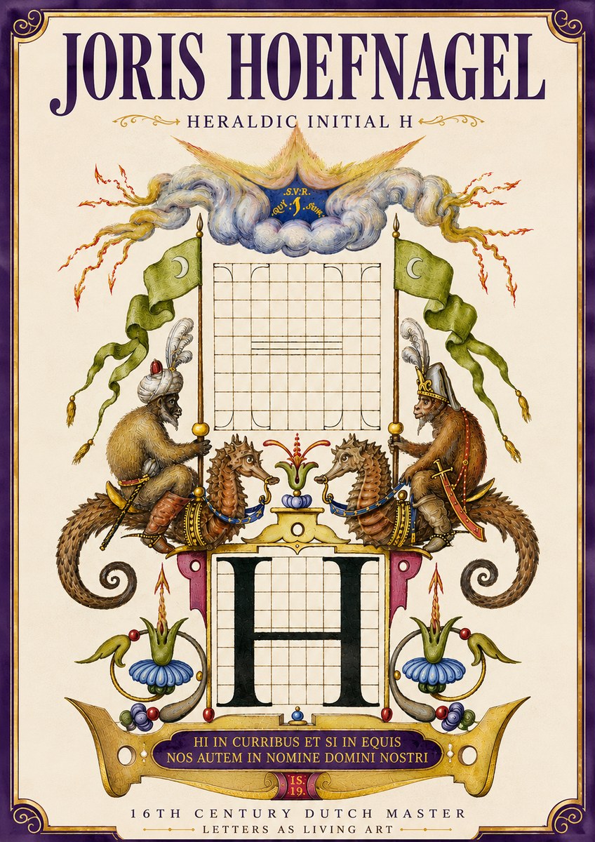 Joris Hoefnagel Heraldic Initial H No4 - Póster
