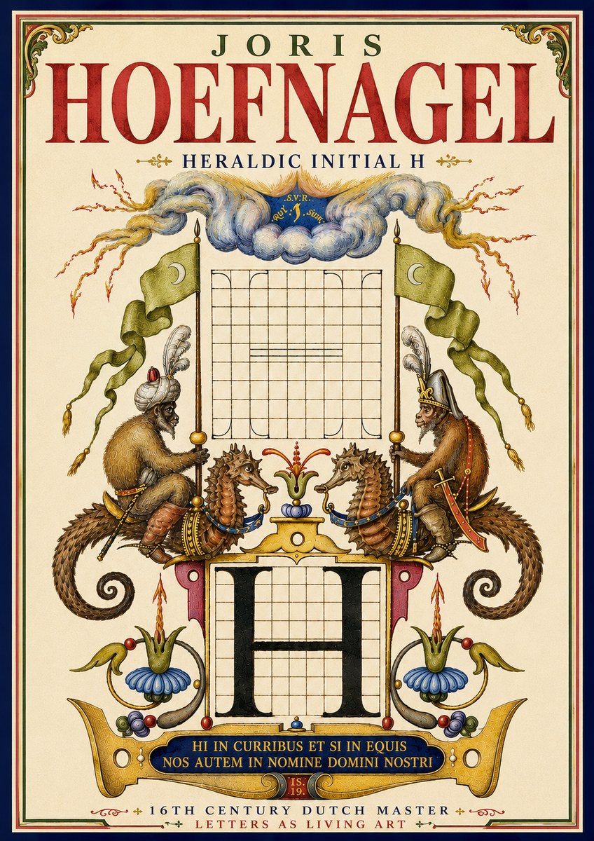 Joris Hoefnagel Heraldic Initial H No5 - Póster
