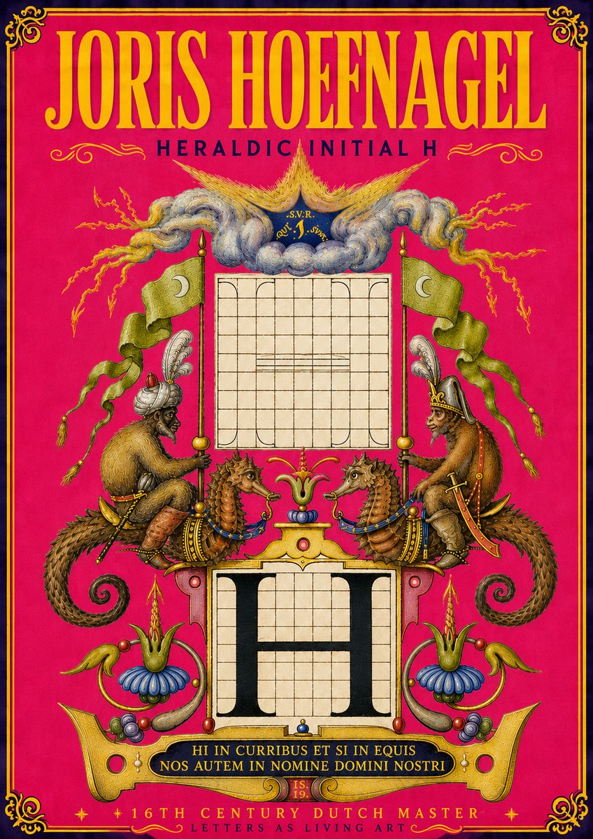 Joris Hoefnagel Heraldic Initial H No6 - Póster
