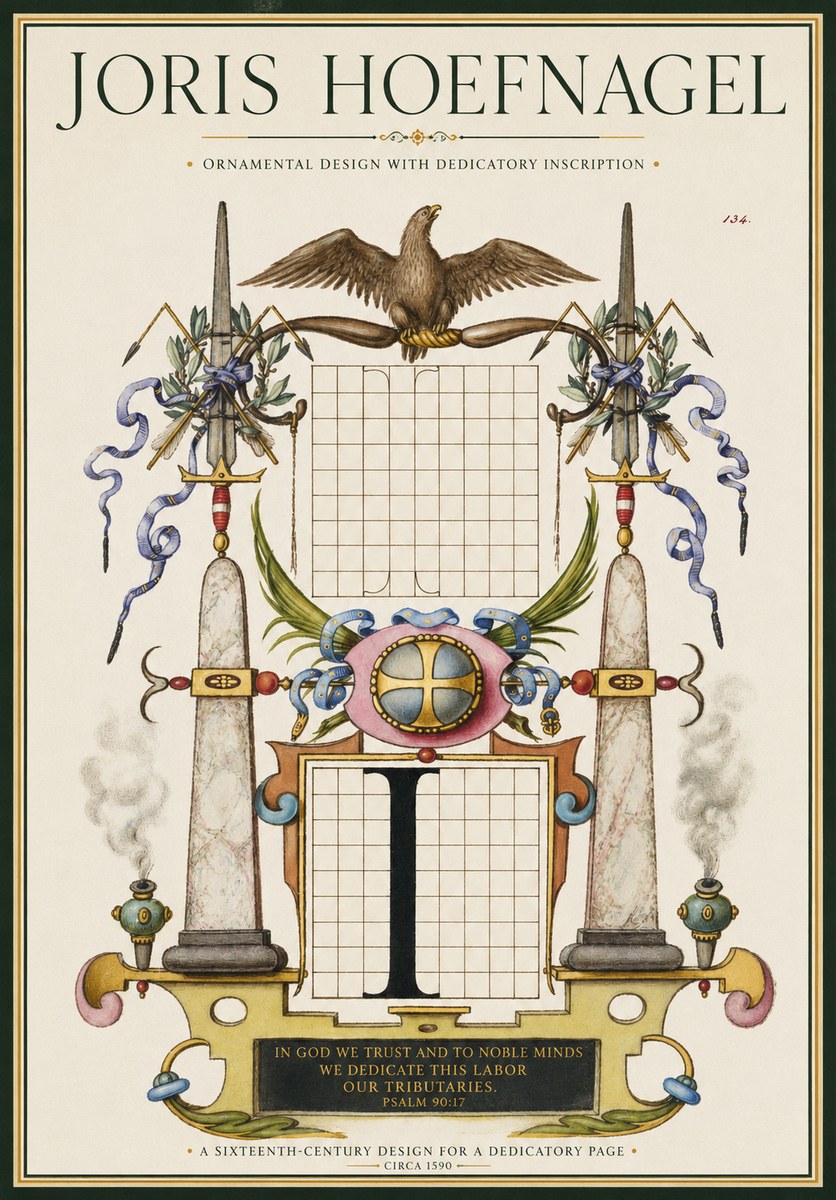Joris Hoefnagel Ornamental Design with Dedicatory Inscription No1 - Póster