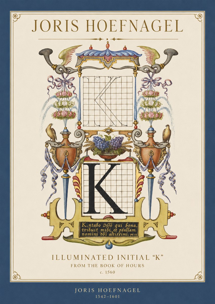 Joris Hoefnagel Illuminated Initial "K" from the Book of Hours No1 - Póster