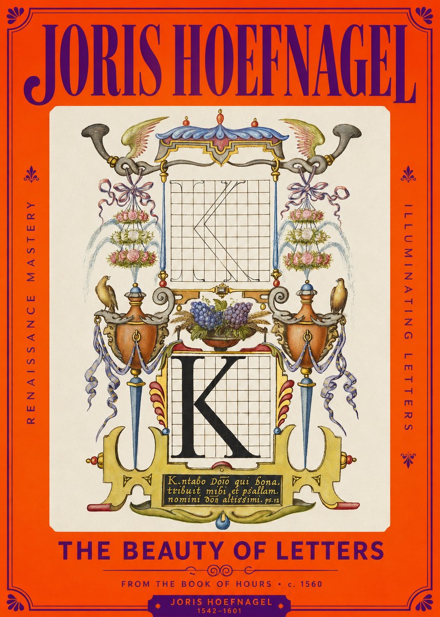 Joris Hoefnagel Illuminated Initial "K" from the Book of Hours No2 - Póster