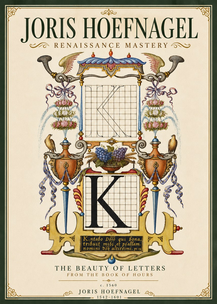 Joris Hoefnagel Illuminated Initial "K" from the Book of Hours No5 - Póster