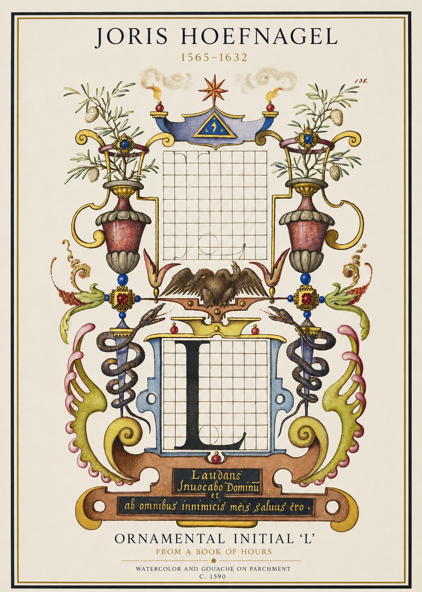 Joris Hoefnagel Ornamental Initial 'L' No1 - Póster