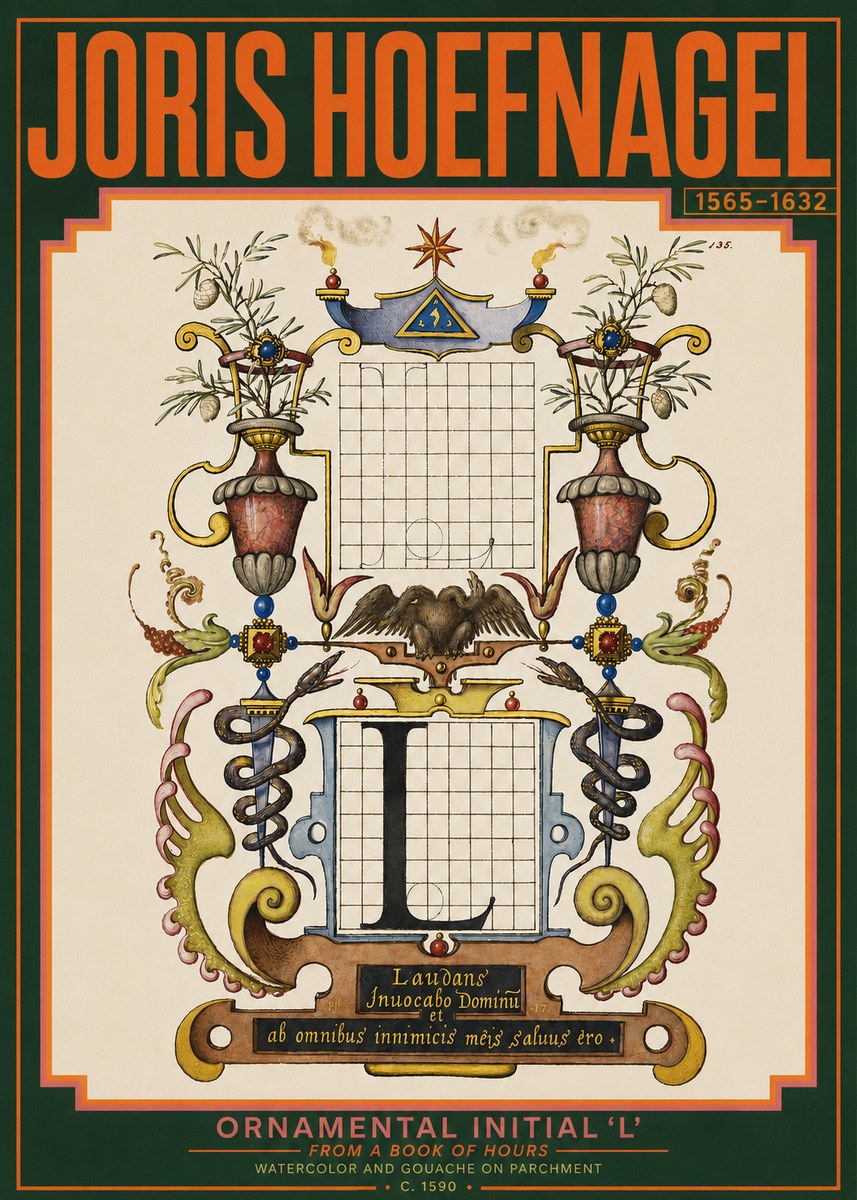 Joris Hoefnagel Ornamental Initial 'L' No3 - Póster