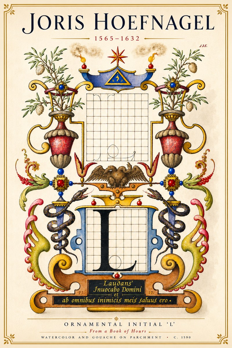 Joris Hoefnagel Ornamental Initial 'L' No6 - Póster