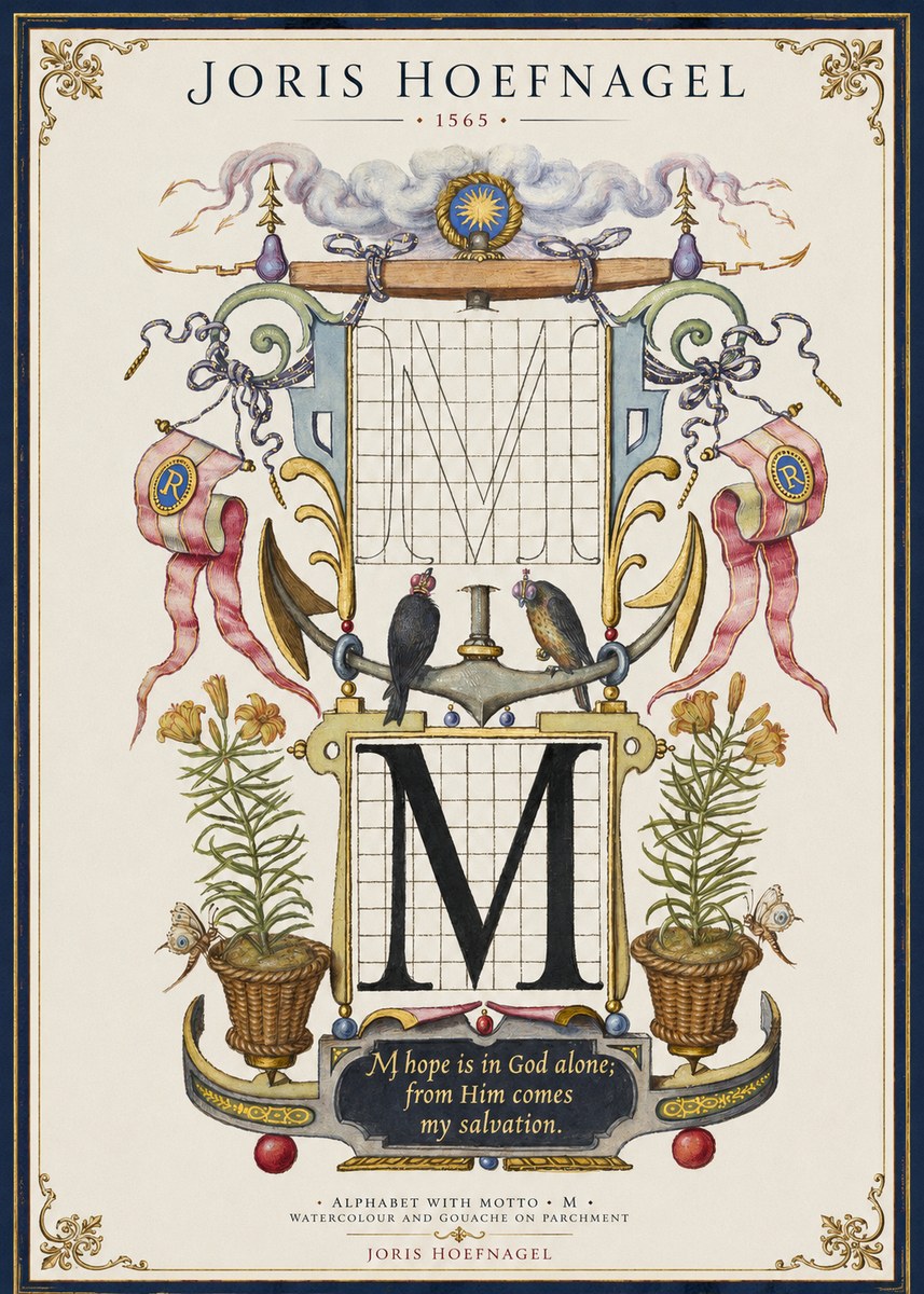 Joris Hoefnagel Alphabet with Motto • M • No1 - Póster