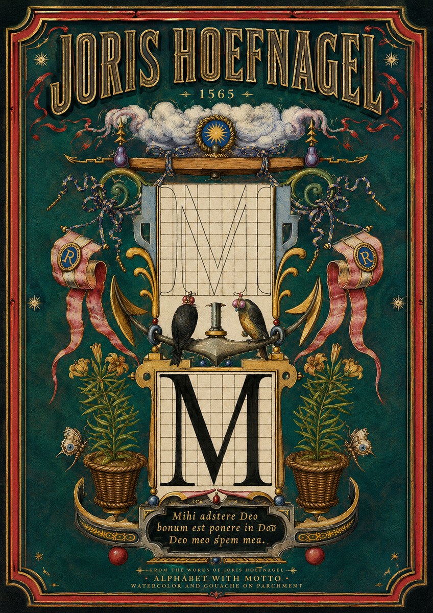 Joris Hoefnagel Alphabet with Motto • M • No3 - Póster