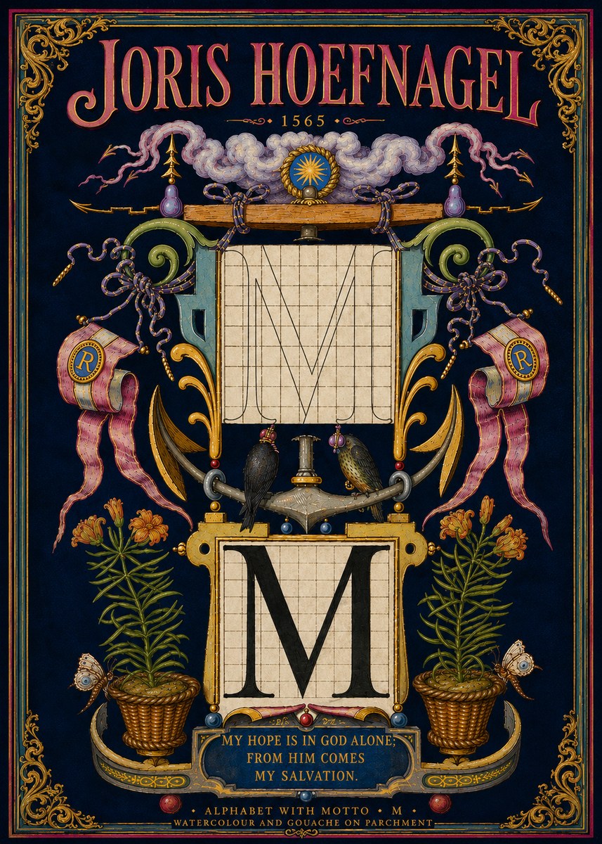 Joris Hoefnagel Alphabet with Motto • M • No5 - Póster