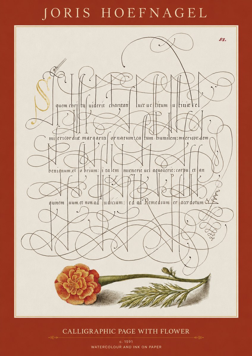 Joris Hoefnagel Calligraphic Study with Marigold No2 - Póster