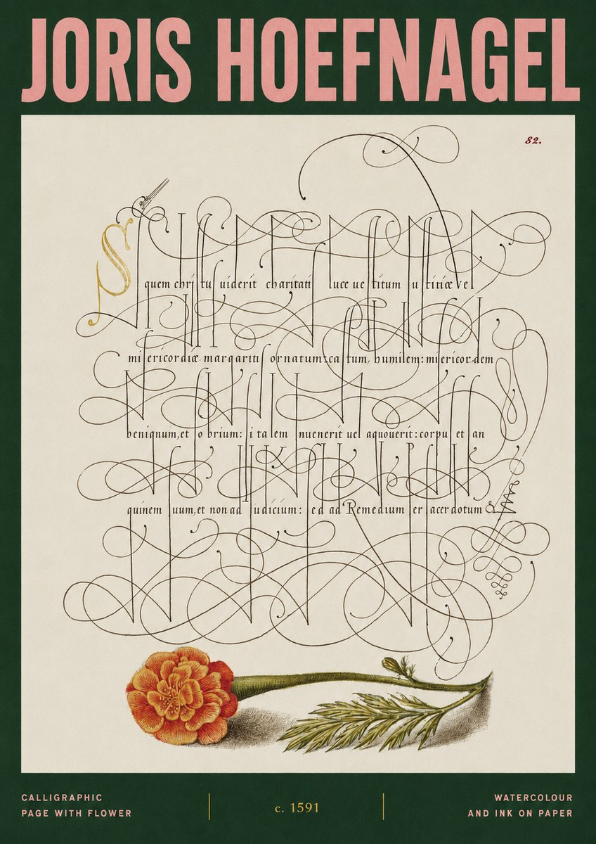 Joris Hoefnagel Calligraphic Study with Marigold No3 - Póster