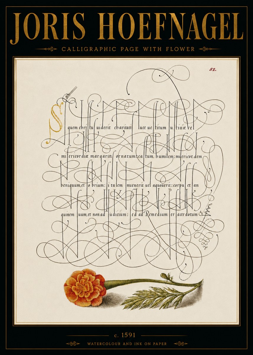 Joris Hoefnagel Calligraphic Study with Marigold No6 - Póster