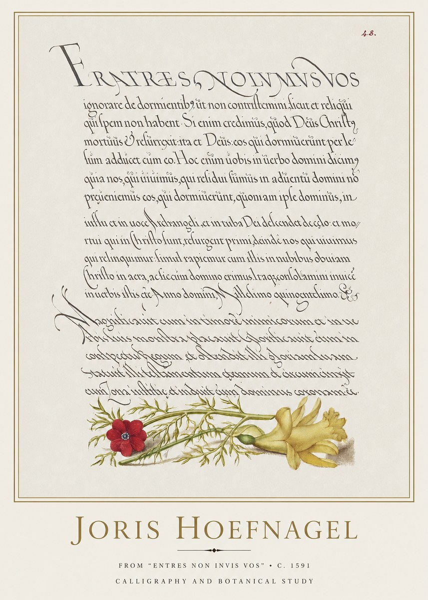 Joris Hoefnagel Calligraphy and Botanical Study I No2 - Póster