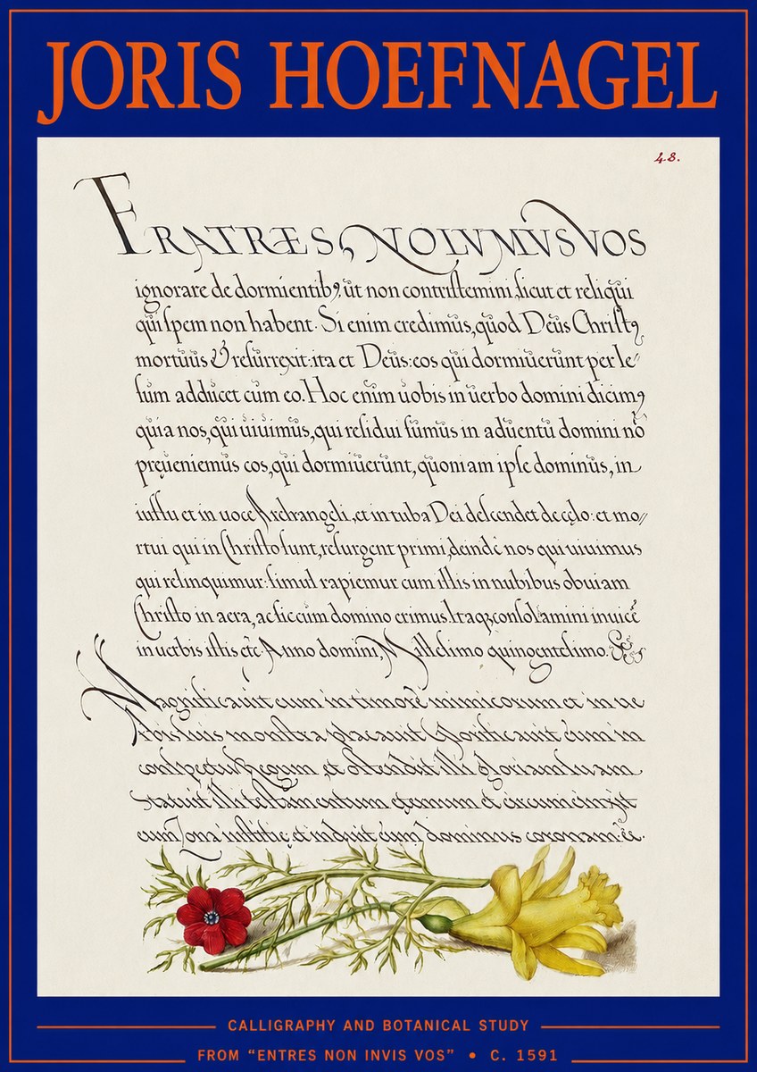 Joris Hoefnagel Calligraphy and Botanical Study I No3 - Póster