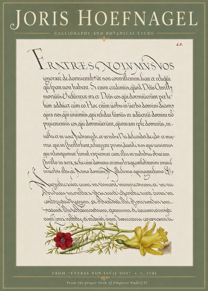 Joris Hoefnagel Calligraphy and Botanical Study I No4 - Póster
