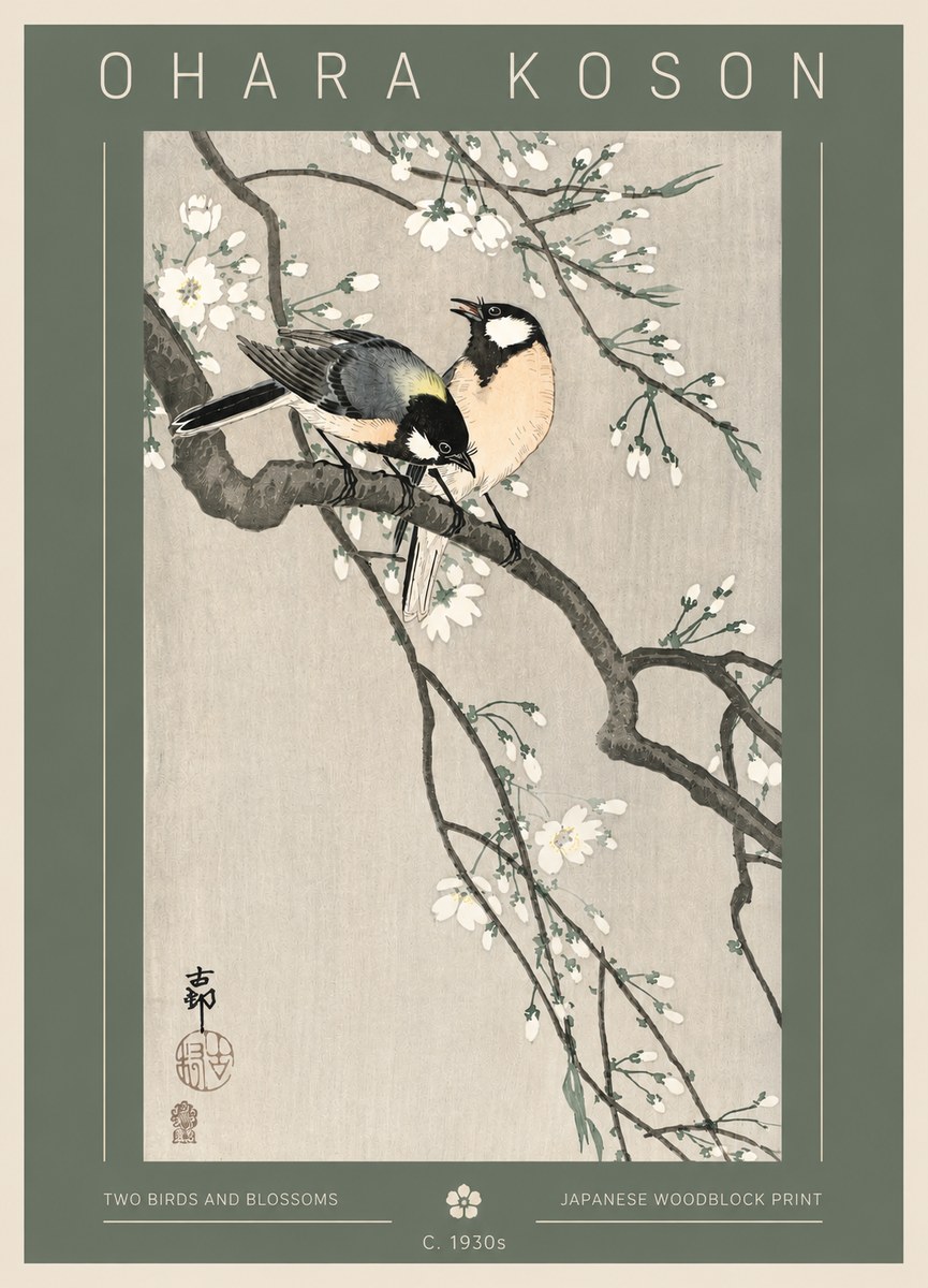 Ohara Koson Two Birds and Blossoms I No3 - Póster