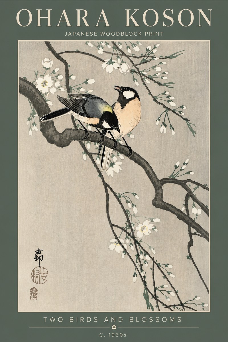 Ohara Koson Two Birds and Blossoms I No4 - Póster