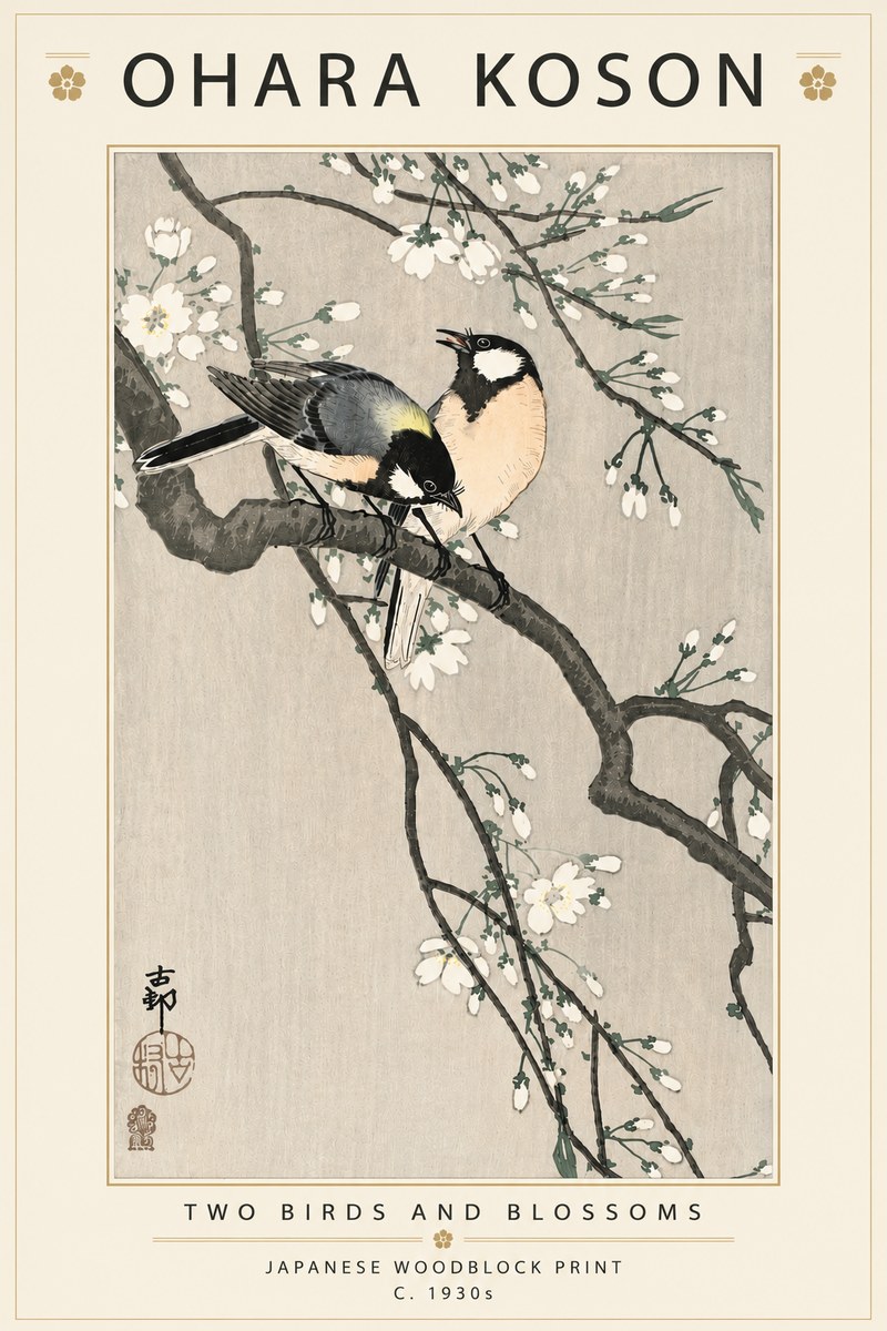 Ohara Koson Two Birds and Blossoms I No5 - Póster