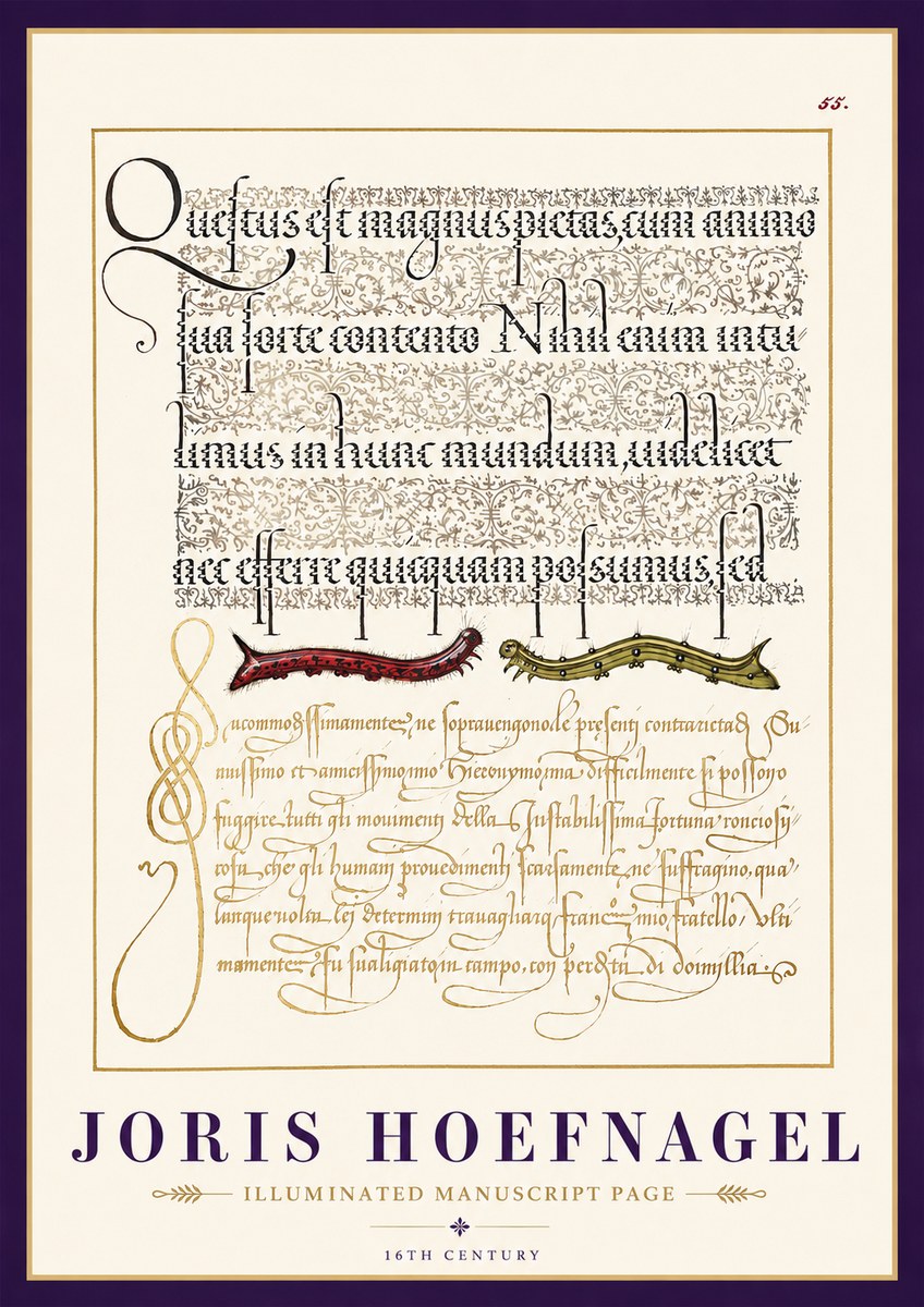Joris Hoefnagel Illuminated Manuscript Page I No3 - Póster
