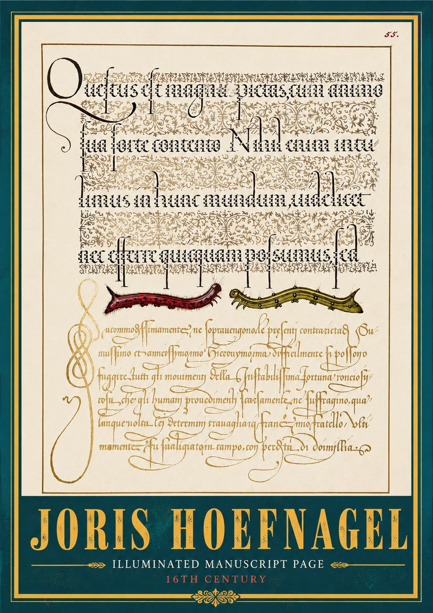 Joris Hoefnagel Illuminated Manuscript Page I No4 - Póster