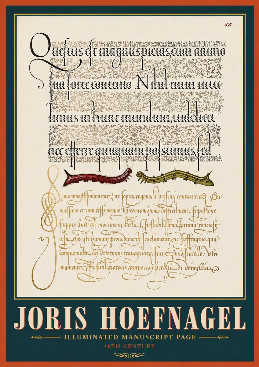 Joris Hoefnagel Illuminated Manuscript Page I No6 - Póster