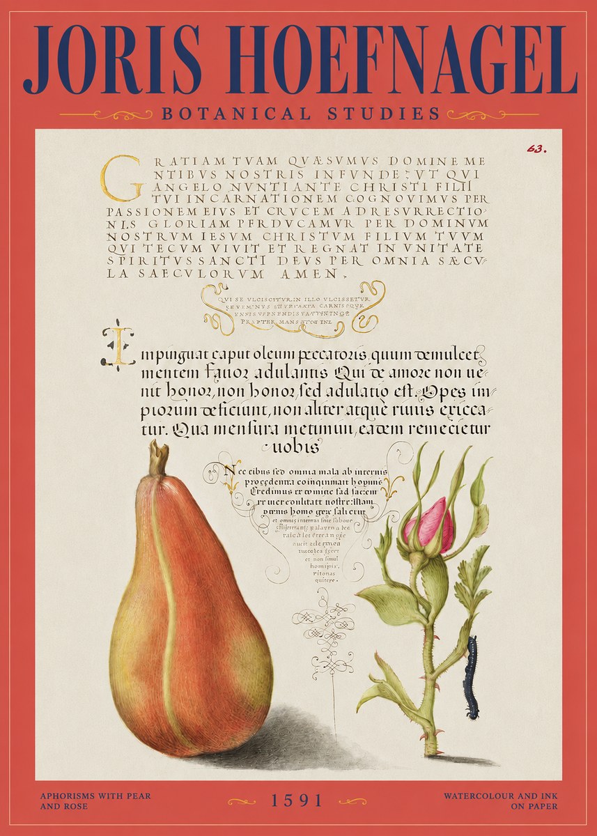 Joris Hoefnagel Aphorisms with Pear and Rose No2 - Póster