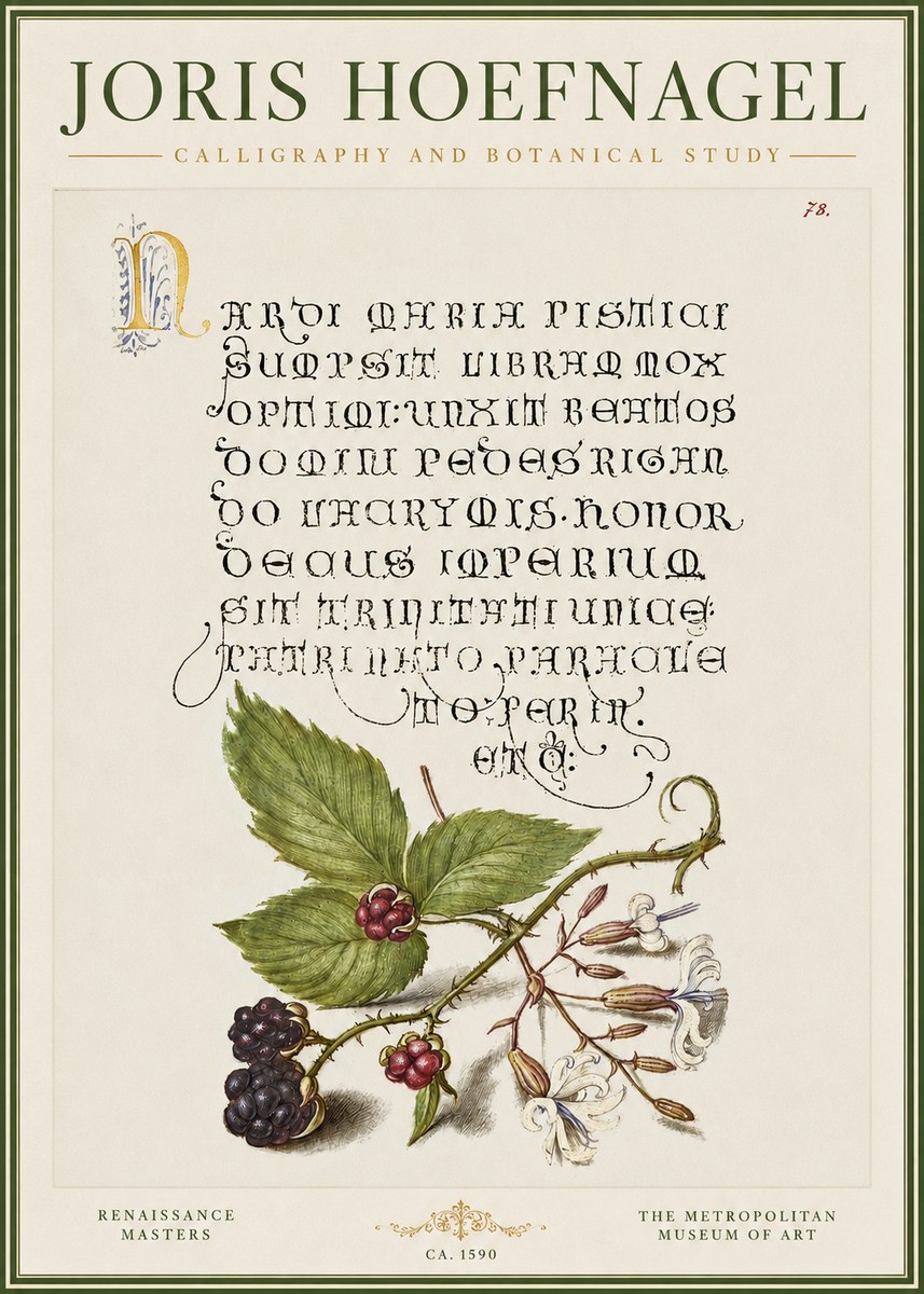 Joris Hoefnagel Calligraphy and Botanical Study II No3 - Póster