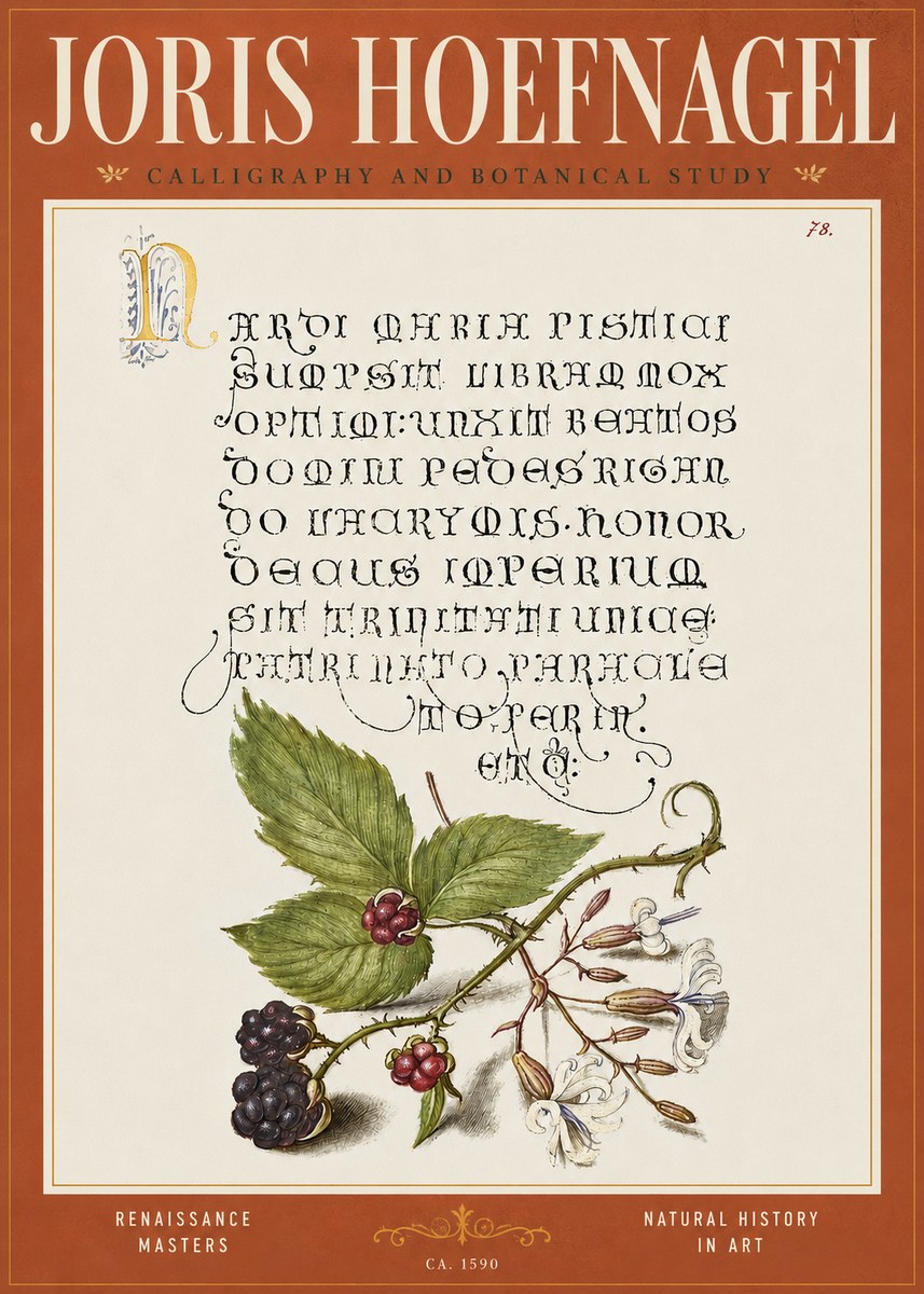 Joris Hoefnagel Calligraphy and Botanical Study II No4 - Póster