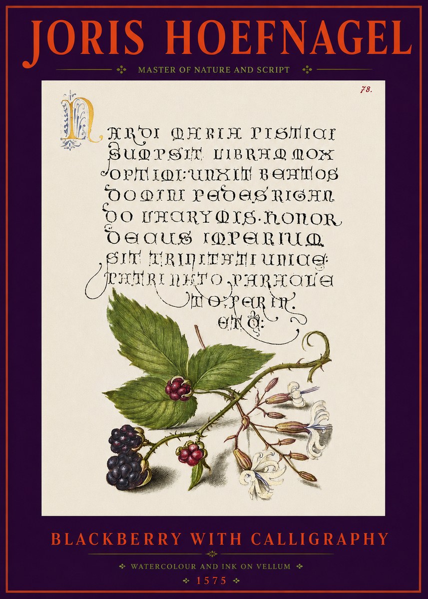 Joris Hoefnagel Calligraphy and Botanical Study II No6 - Póster