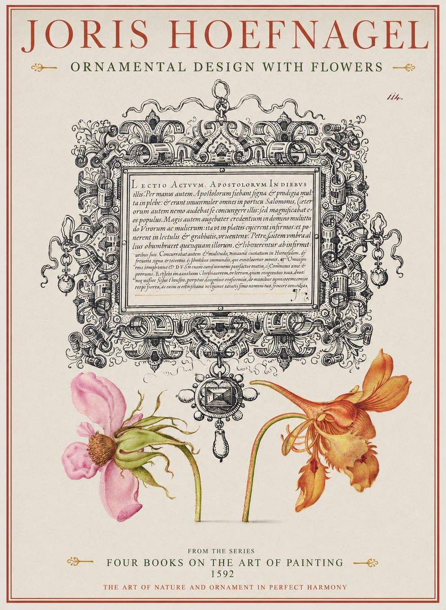 Joris Hoefnagel Ornament and Botanical Study No2 - Póster