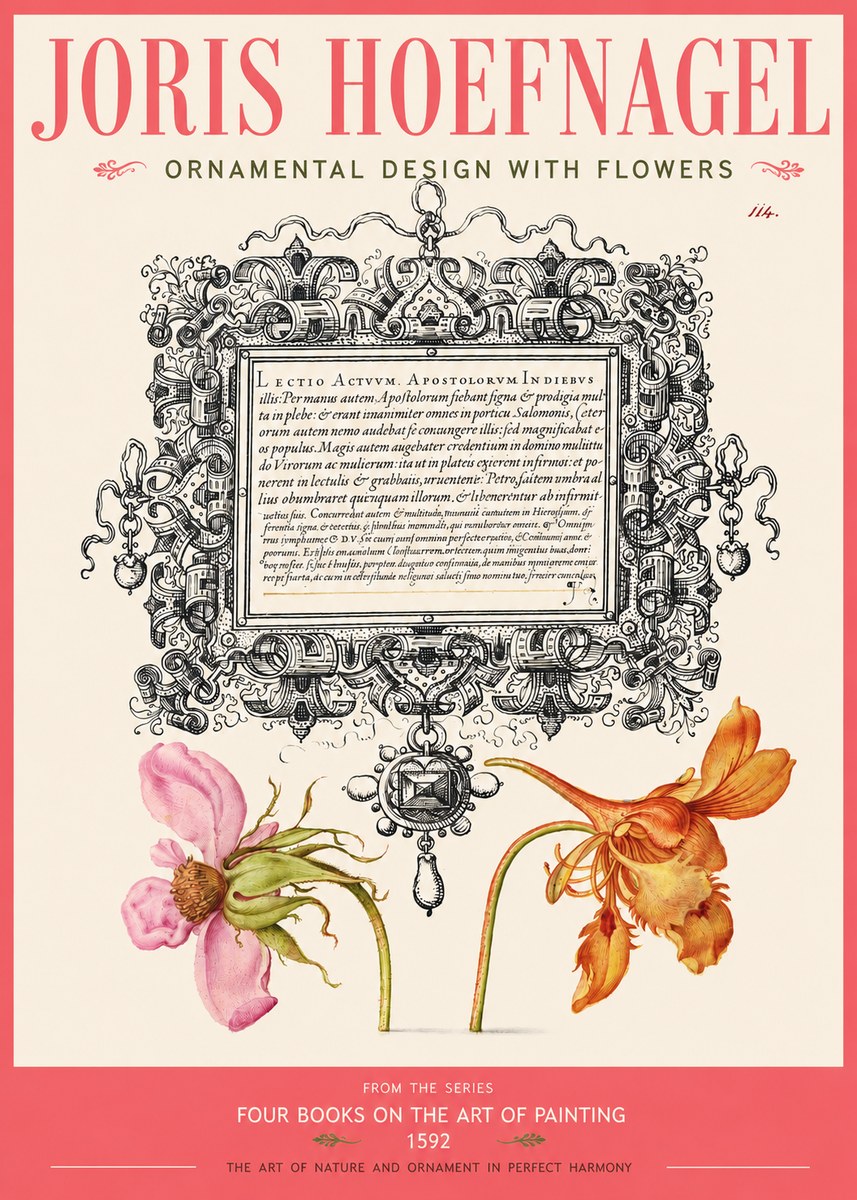 Joris Hoefnagel Ornament and Botanical Study No3 - Póster