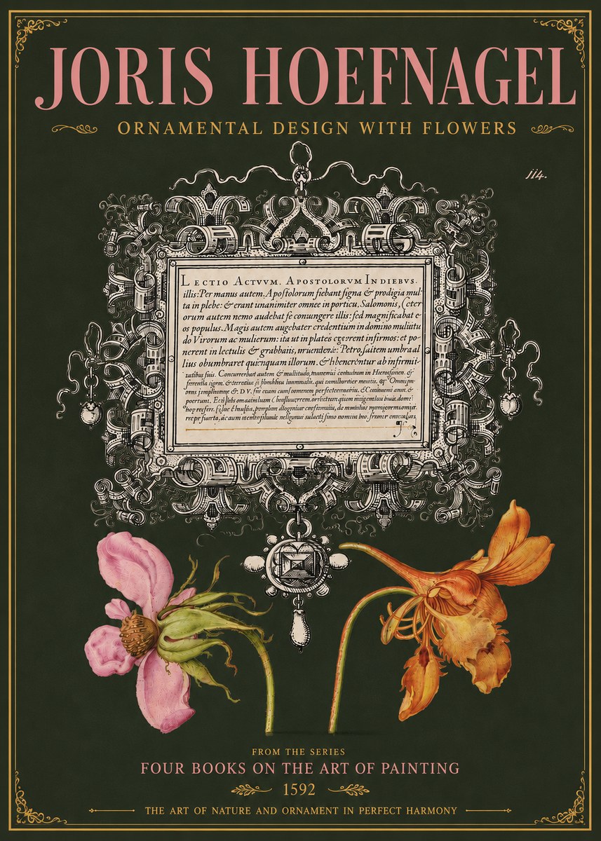 Joris Hoefnagel Ornament and Botanical Study No5 - Póster