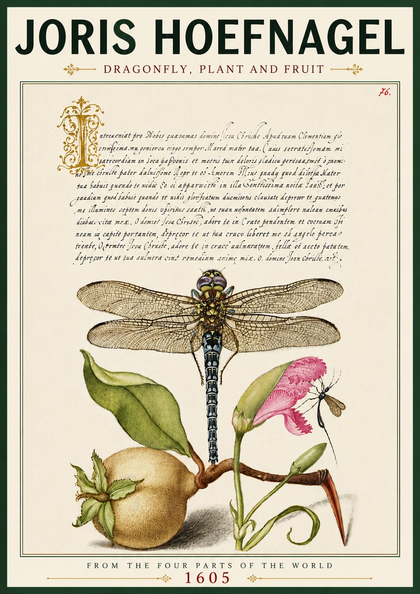 Joris Hoefnagel Dragonfly, Plant and Fruit No6 - Póster