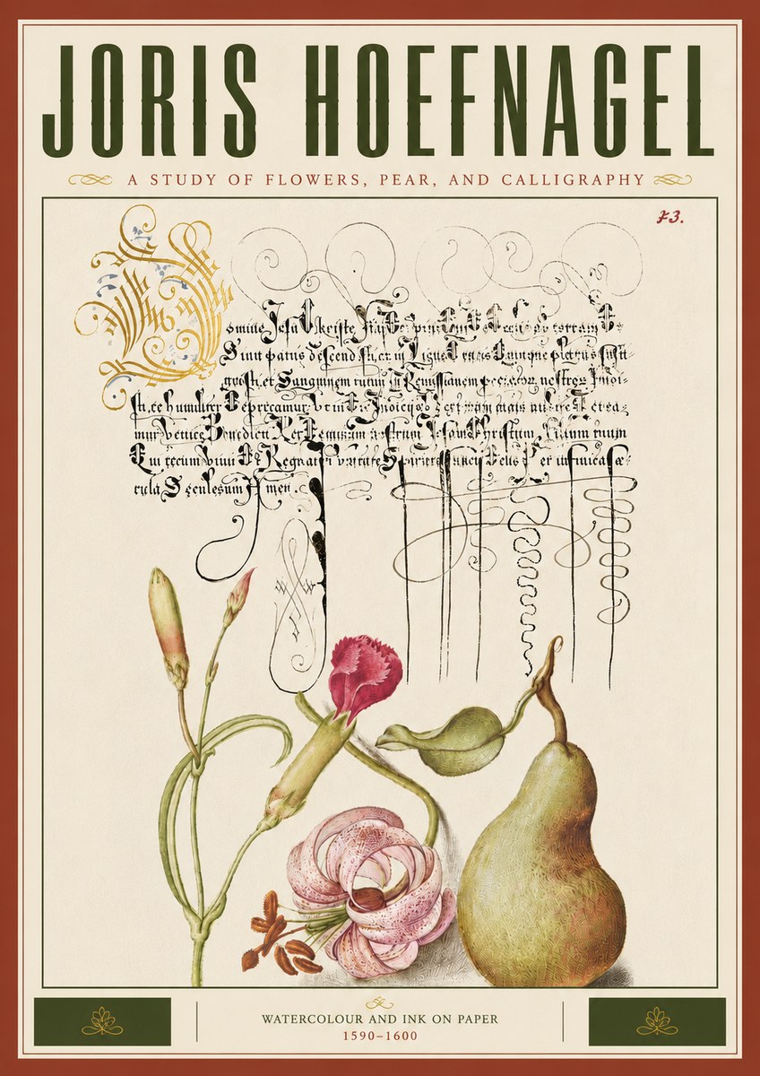 Joris Hoefnagel Botanical Study with Calligraphy II No6 - Póster