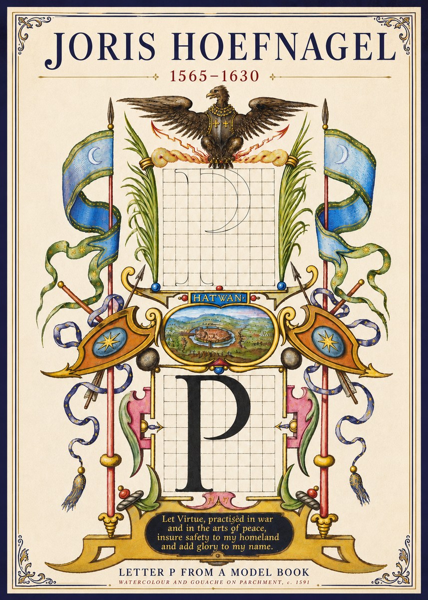 Joris Hoefnagel Letter P from a Model Book No3 - Póster