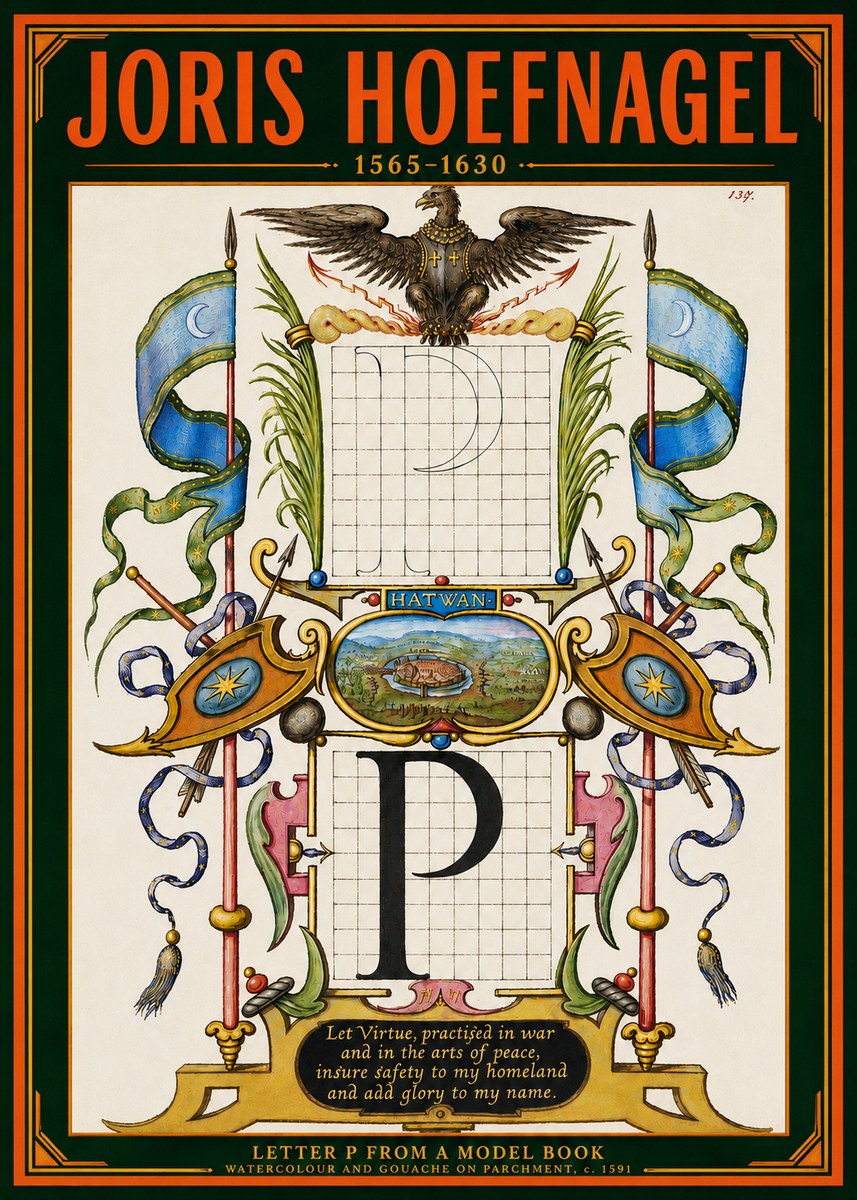 Joris Hoefnagel Letter P from a Model Book No4 - Póster