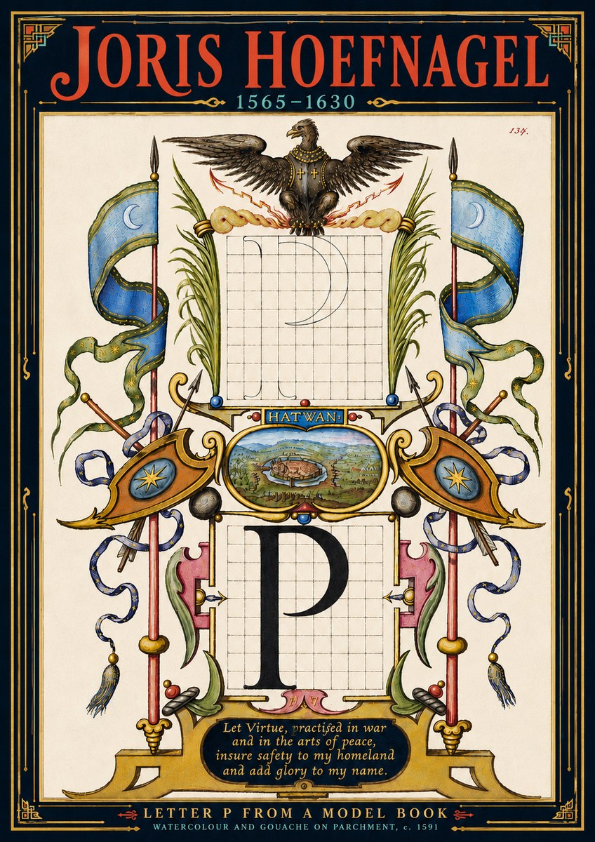 Joris Hoefnagel Letter P from a Model Book No5 - Póster