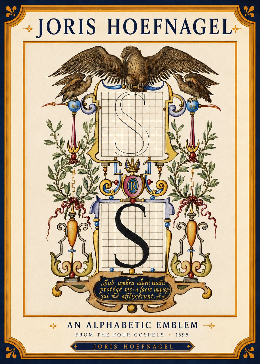 Joris Hoefnagel An Alphabetic Emblem from the Four Gospels No4 - Póster