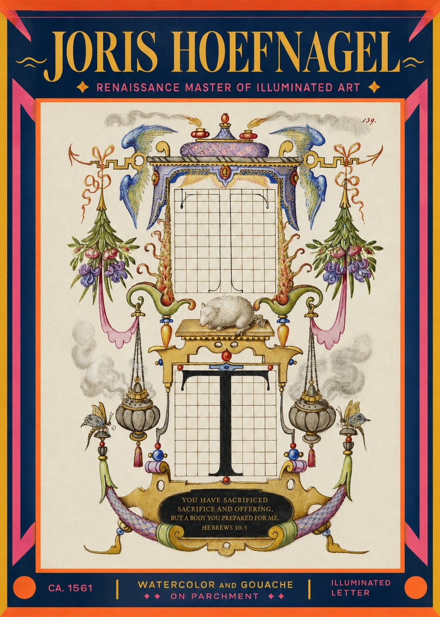 Joris Hoefnagel Letter T with Biblical Verse No2 - Póster